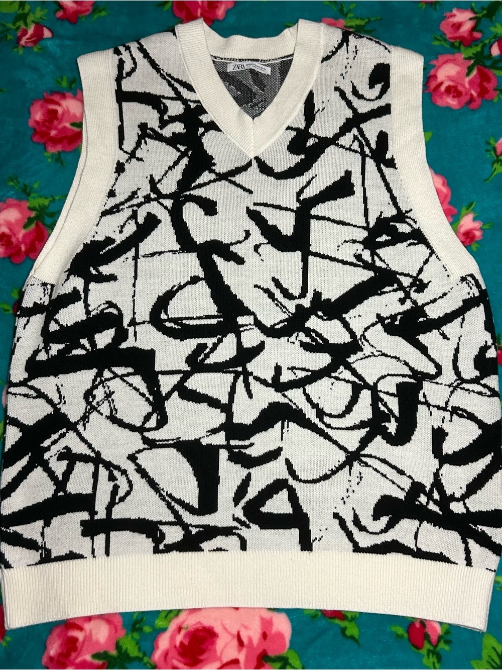 Zara Black & White Marled Crewneck Knit